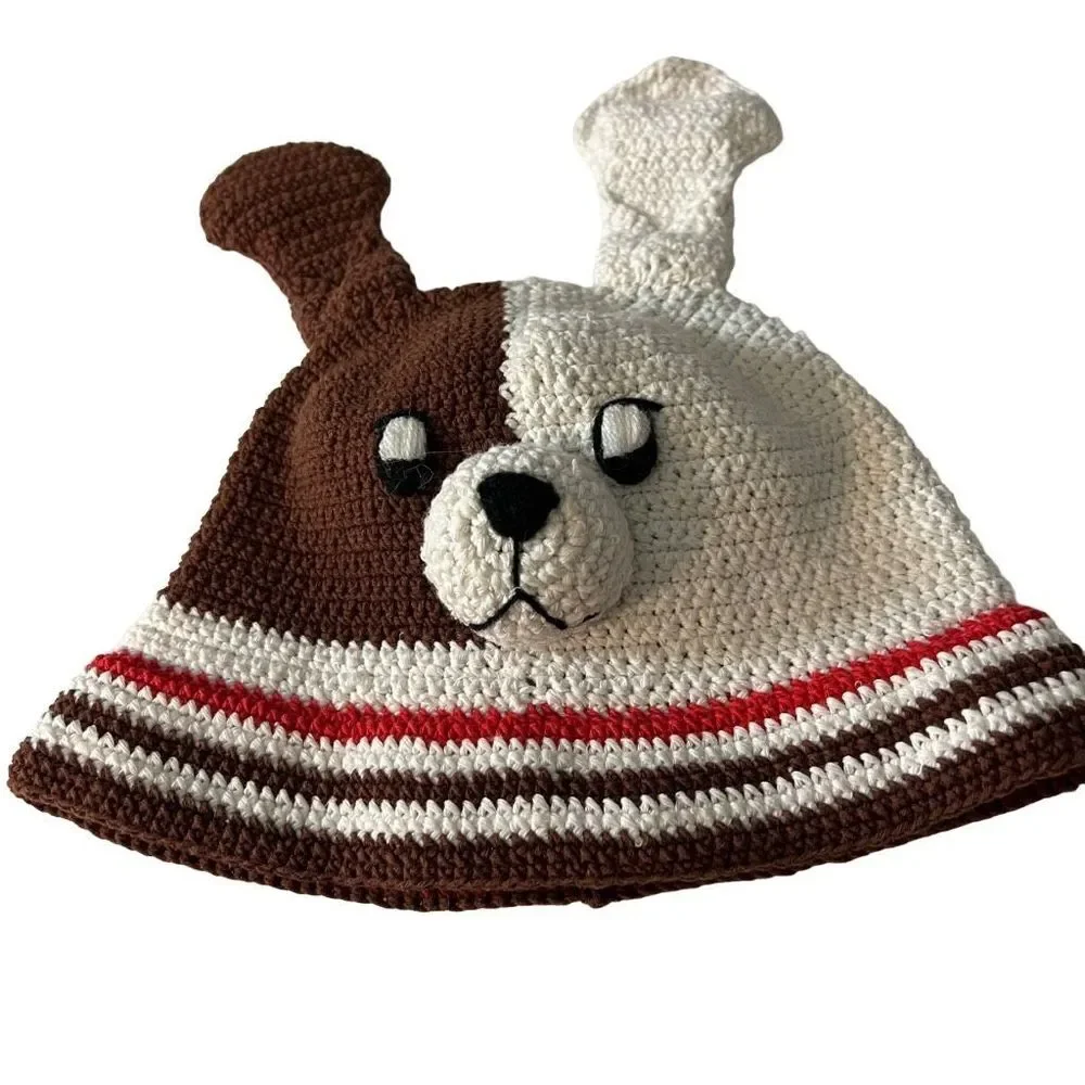 Crochet‎ Puppy Dog Hat Cap Child’s Size 1-2T NWT White Brown Kid’s Crochet Hat